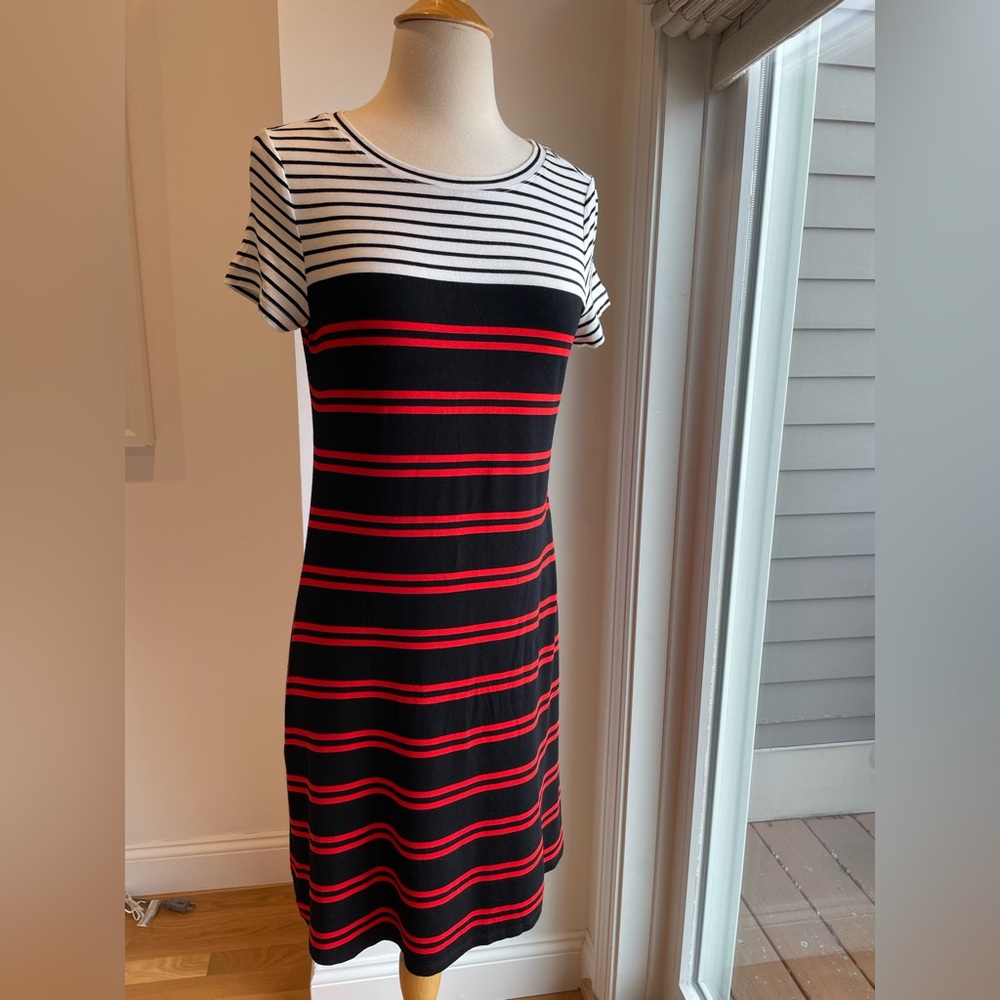 Calvin Klein T-shirt Dress Petite Small Cotton Rayon Blend, red, white & blue.